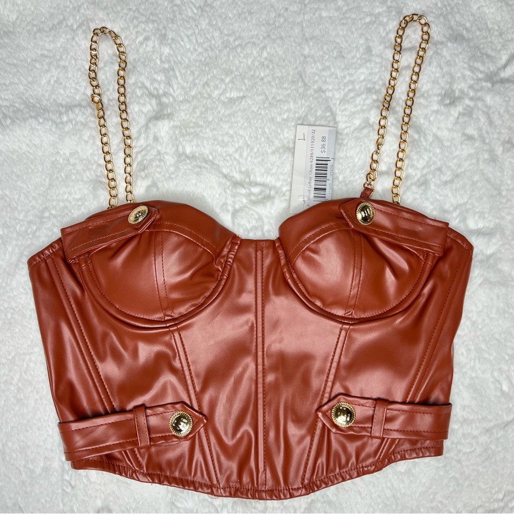 MISS 8 Brown Faux Leather Gold Chain Straps